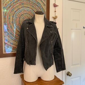 American Eagle Outfitters Dark Grey Denim Motorcycle Jacket - Size M